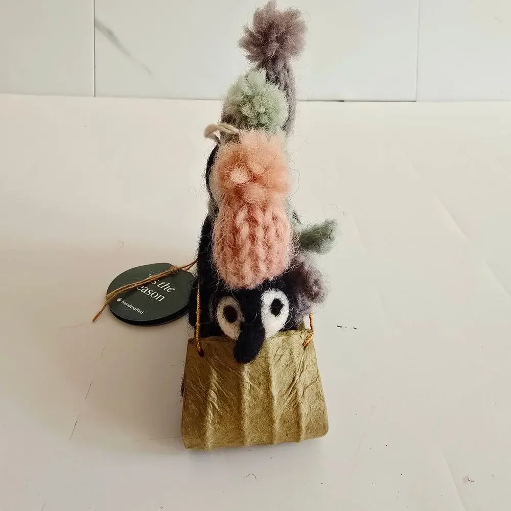 NWT West Elm Felted Penguin Sleigh Sled Fun Christmas Ornament